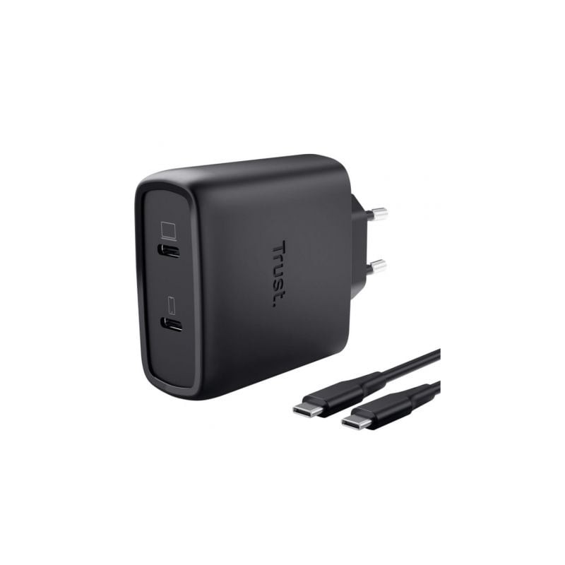 Cargador de pared gan trust maxo 65w 25525/ 2xusb tipo-c/ incluye cable usb tipo-c/ 65w