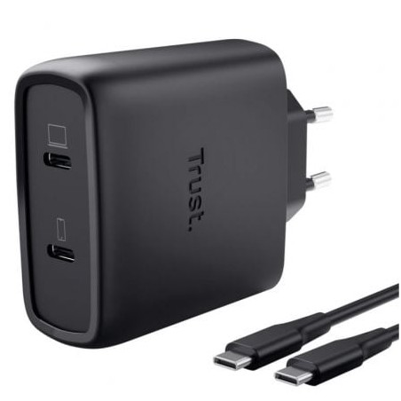 Cargador de pared gan trust maxo 65w 25525/ 2xusb tipo-c/ incluye cable usb tipo-c/ 65w