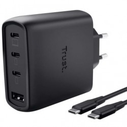 Cargador de pared gan trust maxo 65w 26067/ 3xusb tipo-c/ 1xusb/ incluye cable usb tipo-c/ 65w