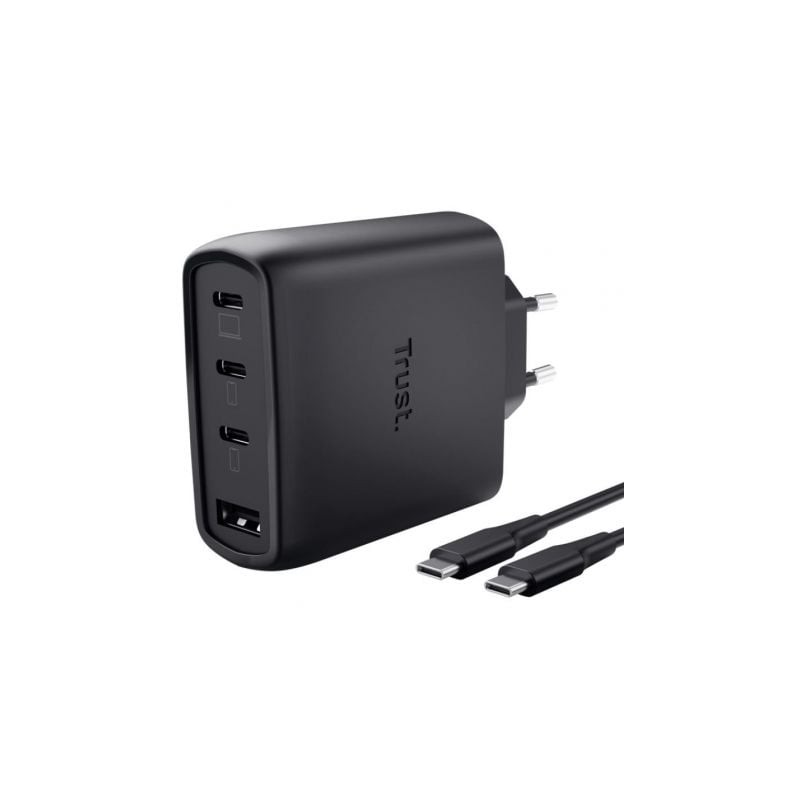 Cargador de pared gan trust maxo 65w 26067/ 3xusb tipo-c/ 1xusb/ incluye cable usb tipo-c/ 65w