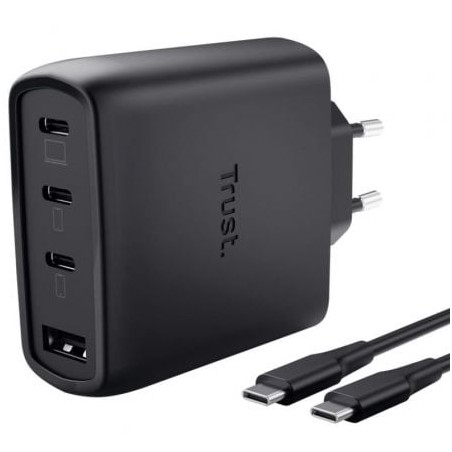 Cargador de pared gan trust maxo 65w 26067/ 3xusb tipo-c/ 1xusb/ incluye cable usb tipo-c/ 65w