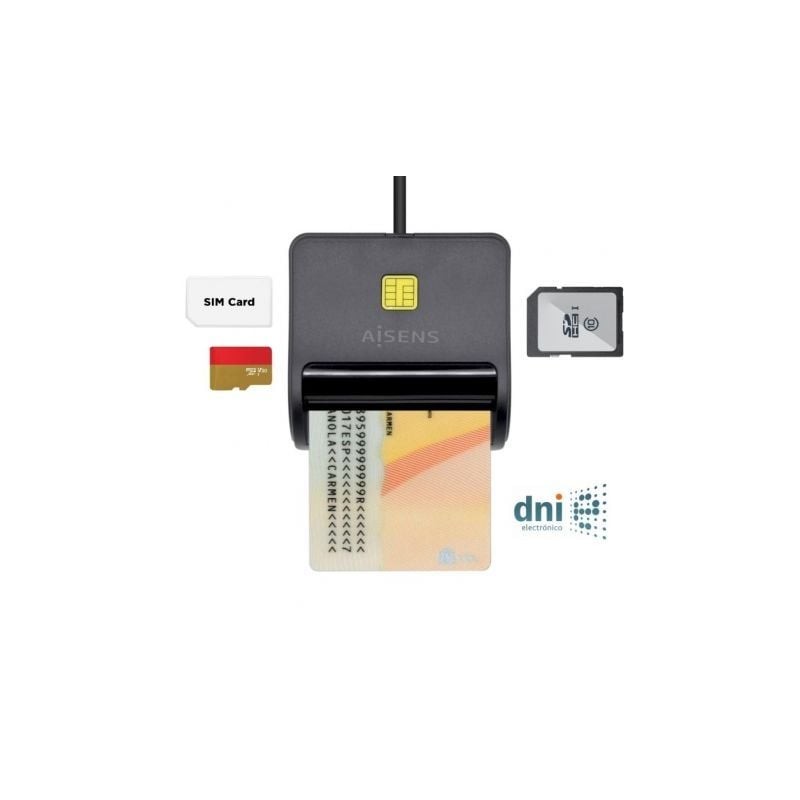 Lector de dni y tarjetas aisens ascr-sn02sd-bk/ usb 2.0/ negro