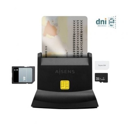 Lector de dni y tarjetas aisens ascr-sn04csd-bk/ usb tipo-c/ negro