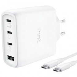 Cargador de pared gan trust maxo 65w 26068/ 3xusb tipo-c/ 1xusb/ incluye cable usb tipo-c/ 65w
