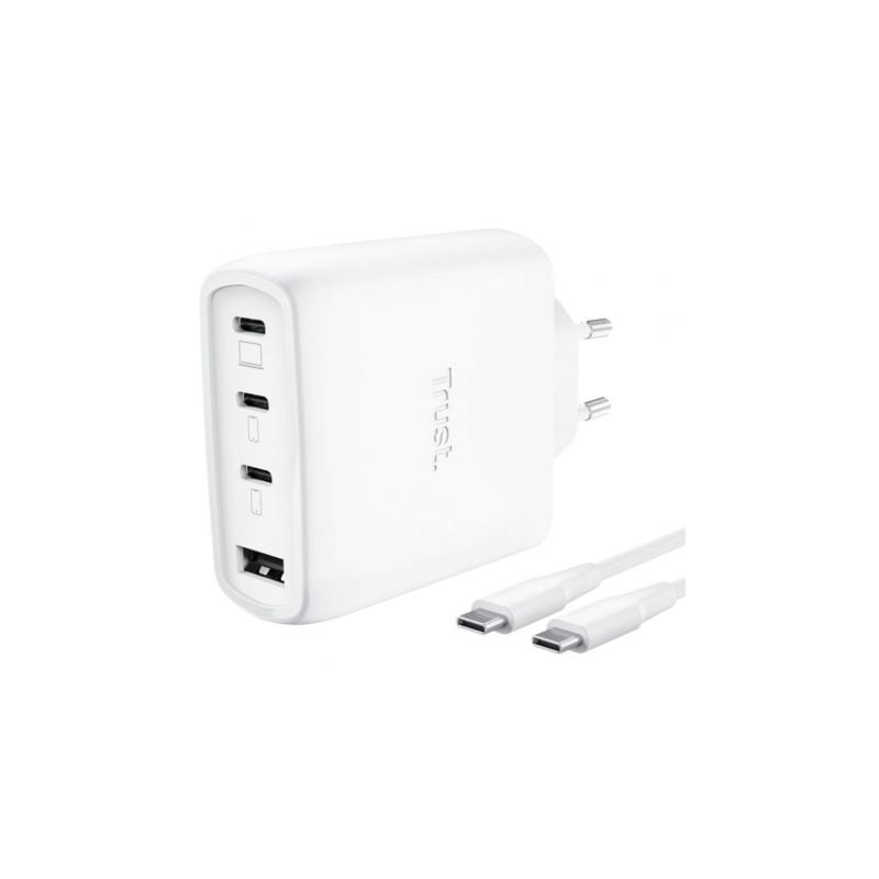 Cargador de pared gan trust maxo 65w 26068/ 3xusb tipo-c/ 1xusb/ incluye cable usb tipo-c/ 65w