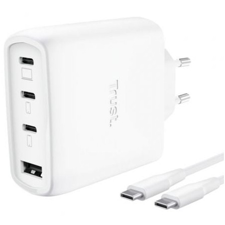 Cargador de pared gan trust maxo 65w 26068/ 3xusb tipo-c/ 1xusb/ incluye cable usb tipo-c/ 65w