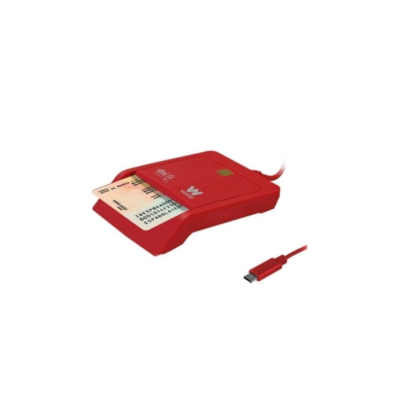 Lector de dni y tarjetas woxter pe26-199/ usb tipo-c/ rojo