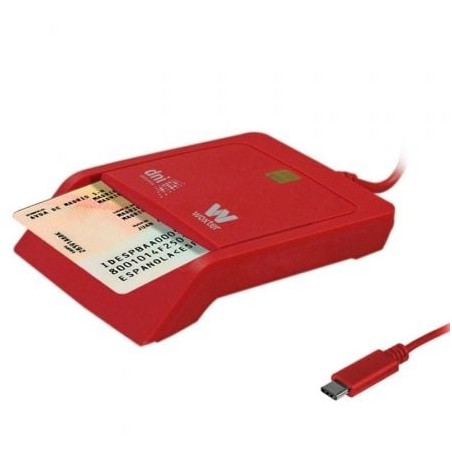Lector de dni y tarjetas woxter pe26-199/ usb tipo-c/ rojo