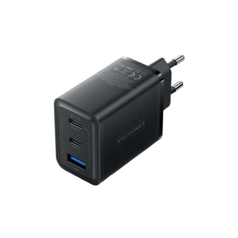 Cargador de pared gan vention ferb0-eu/ 2xusb tipo-c/ 1xusb/ 65w