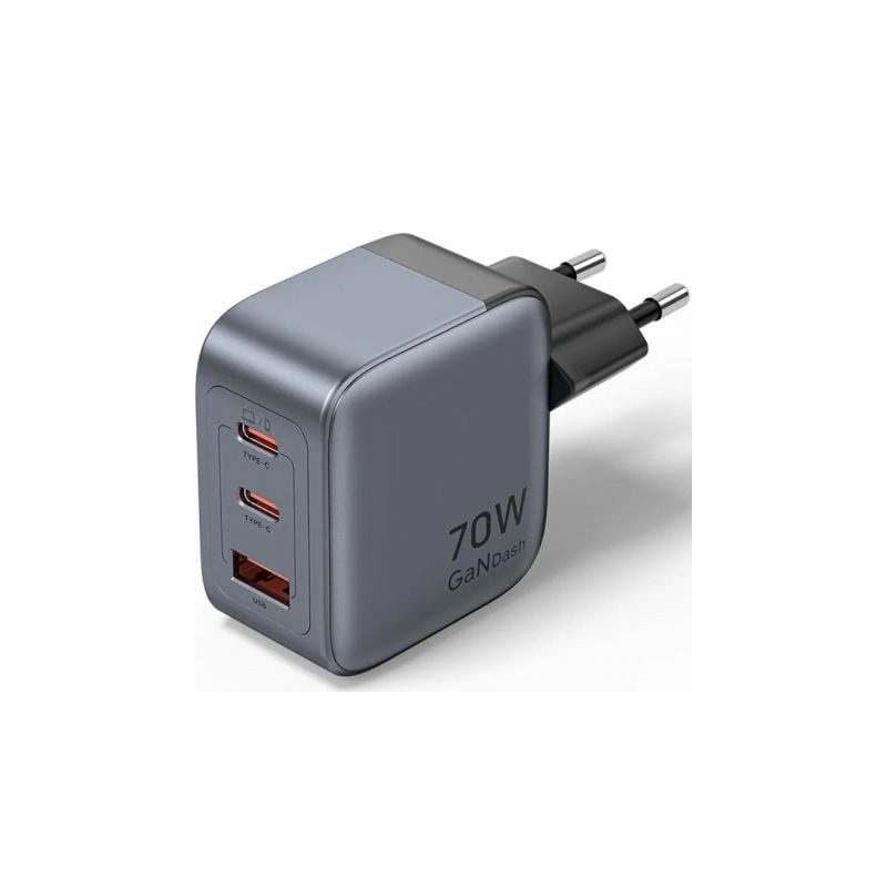 Cargador de pared gan vention fexh0-eu/ 2xusb tipo-c/ 1xusb/ 70w