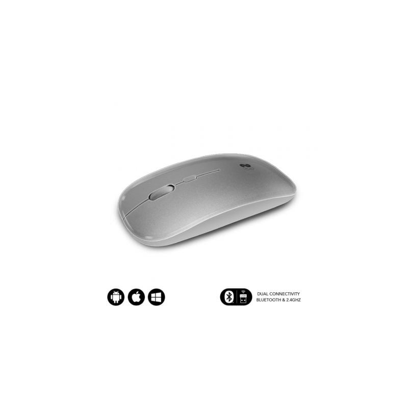 Ratón inalámbrico subblim dual flat/ batería recargable/ hasta 1600 dpi/ plata