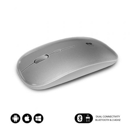 Ratón inalámbrico subblim dual flat/ batería recargable/ hasta 1600 dpi/ plata