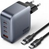Cargador de pared gan vention tz-feth0-eu/ 3xusb tipo-c/ 1xusb/ 100w
