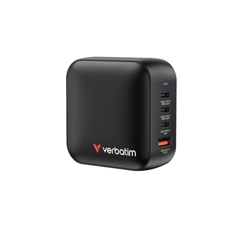 Cargador de pared universal gan para viaje verbatim mini gan wall charger/ 3xusb tipo-c/ 1xusb/ 100w