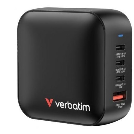 Cargador de pared universal gan para viaje verbatim mini gan wall charger/ 3xusb tipo-c/ 1xusb/ 100w