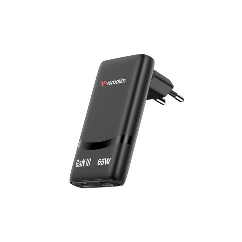 Cargador de pared gan verbatim fold 'n' go/ 2xusb tipo-c/ 65w