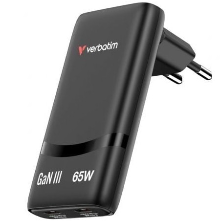 Cargador de pared gan verbatim fold 'n' go/ 2xusb tipo-c/ 65w
