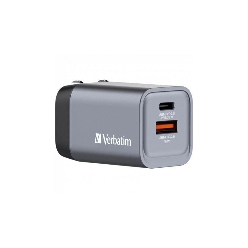 Cargador de pared universal gan para viaje verbatim gnc-35/ 1xusb tipo-c/ 1xusb/ 35w