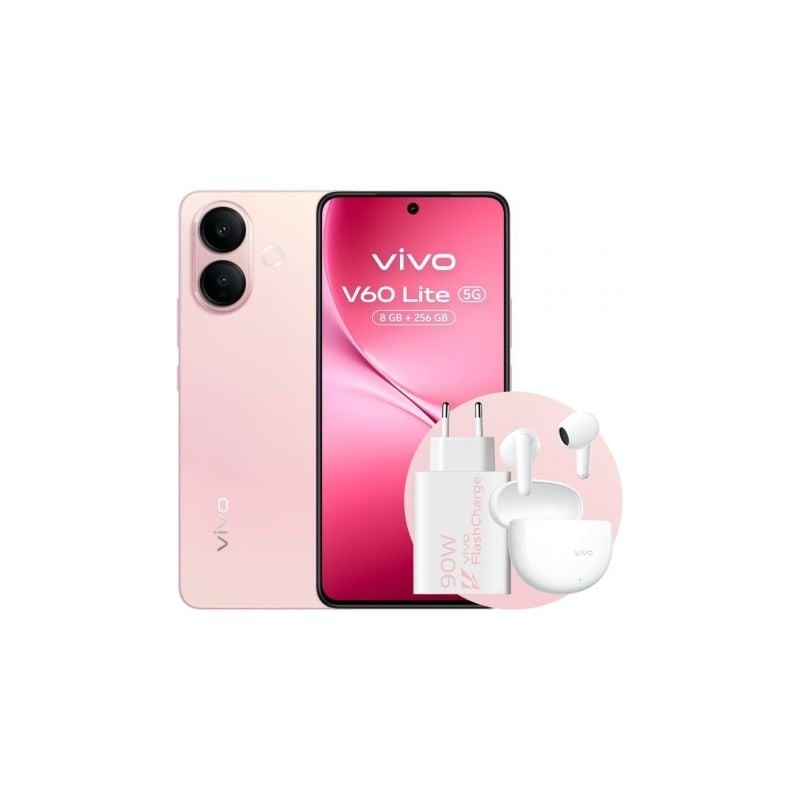 Smartphone vivo v60 lite 8gb/ 256gb/ 6.77'/ 5g/ rosa/ incluye cargador 90w y buds