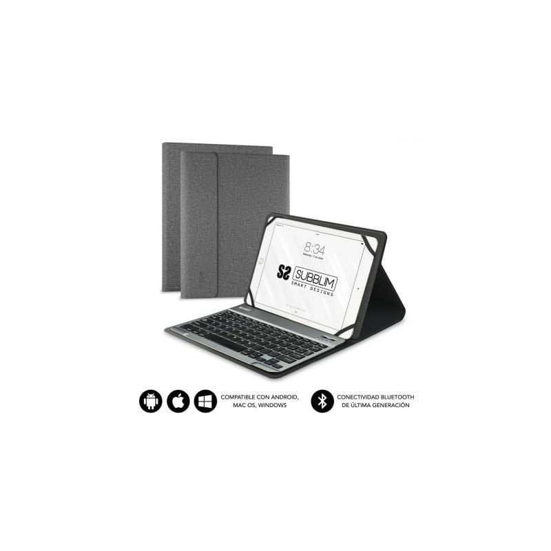 Funda con teclado subblim keytab pro bluetooth para tablets de 9.6'-10.8'/ gris