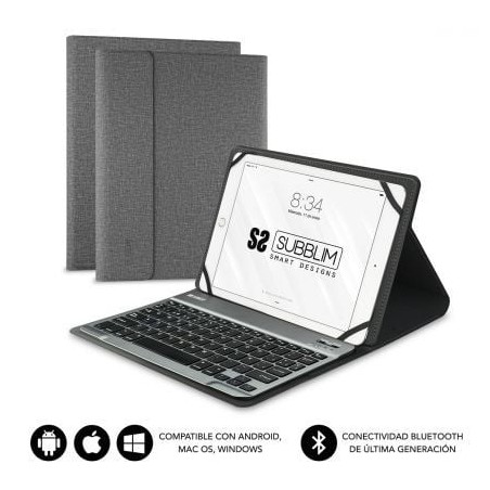 Funda con teclado subblim keytab pro bluetooth para tablets de 9.6'-10.8'/ gris