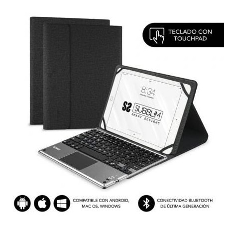 Funda con teclado subblim keytab pro bluetooth touchpad para tablets de 9.6'-10.8'/ negra