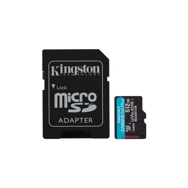 Tarjeta de memoria kingston canvas go! plus 512gb microsd xc con adaptador/ clase 10/ 200mbs