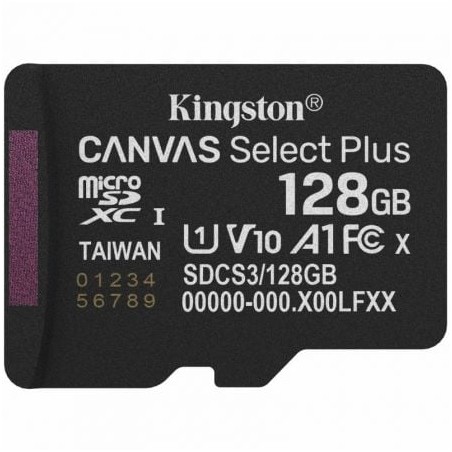Tarjeta de memoria kingston canvas select plus 128gb microsd xc/ clase 10/ 150mbs