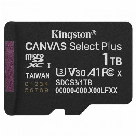 Tarjeta de memoria kingston canvas select plus 1tb microsd xc/ clase 10/ 150mbs
