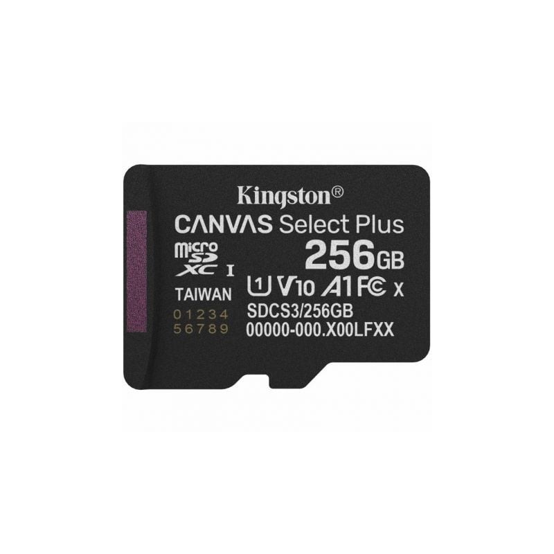 Tarjeta de memoria kingston canvas select plus 256gb microsd xc/ clase 10/ 150mbs