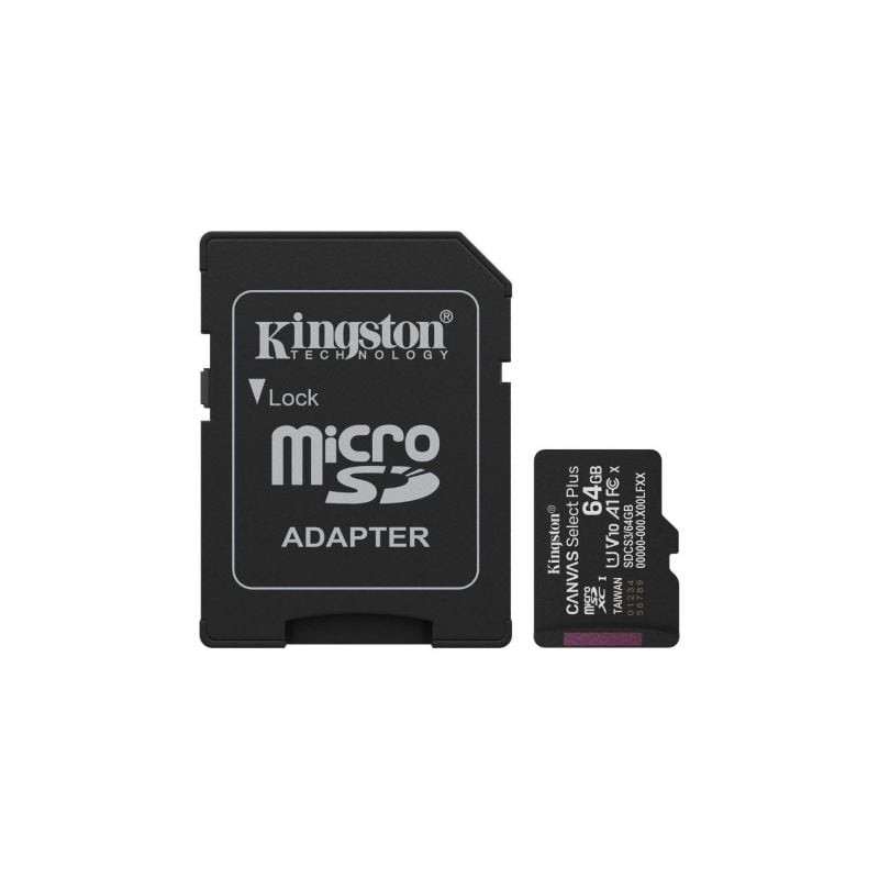 Tarjeta de memoria kingston canvas select plus 64gb microsd xc con adaptador/ clase 10/ 100mbs