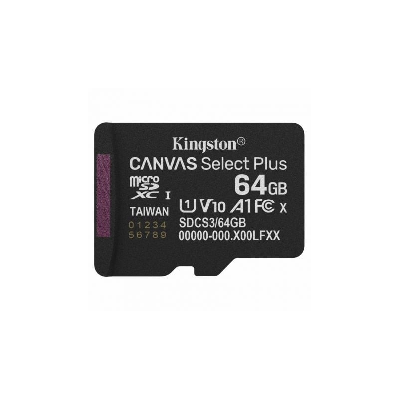 Tarjeta de memoria kingston canvas select plus 64gb microsd xc/ clase 10/ 100mbs