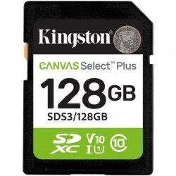 Tarjeta de memoria kingston canvas select plus 128gb sd xc/ clase 10/ 150mbs